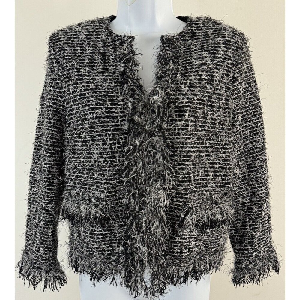 St. John Collection Black & White Textured Fringe Jacket